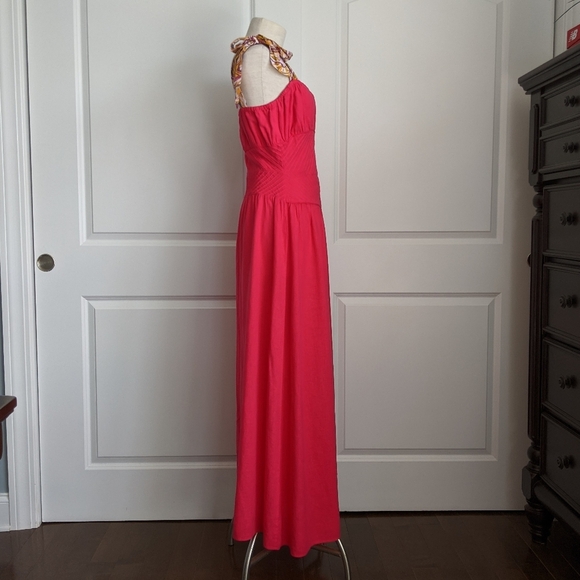 Free People Dress Maxi Multicolor Tie Straps Sleeveless Linen Hot Pink 10 NWT - Picture 6 of 14